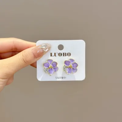 Vintage Purple Flower Stud Earrings